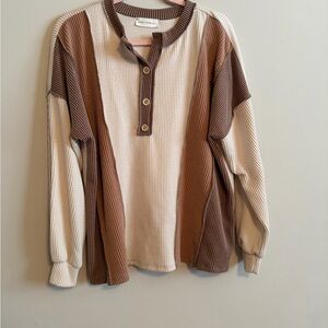 Lovely Melody Ribbed waffle Knit Top in Brown chocolate and Cream